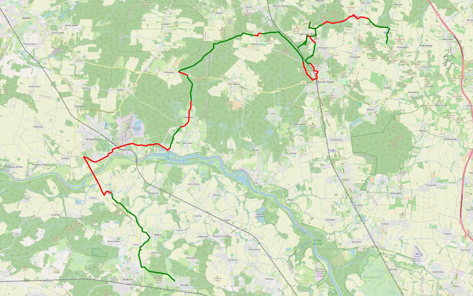 Mapa trasy Lekka i ciasna - 44 km trasy offroad, Powiat Trzebnicki