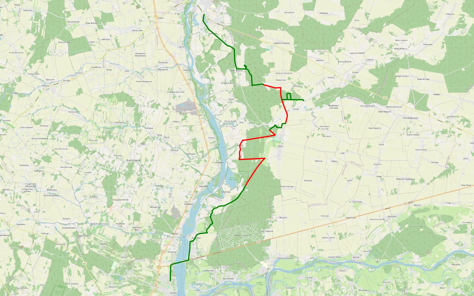 Map of Serock - Popławy - 26.2 km offroad trail, Pułtusk County