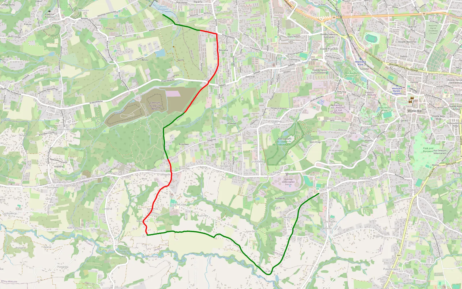 Map of Siercza - Kosocice - 5 km offroad trail, Wieliczka County