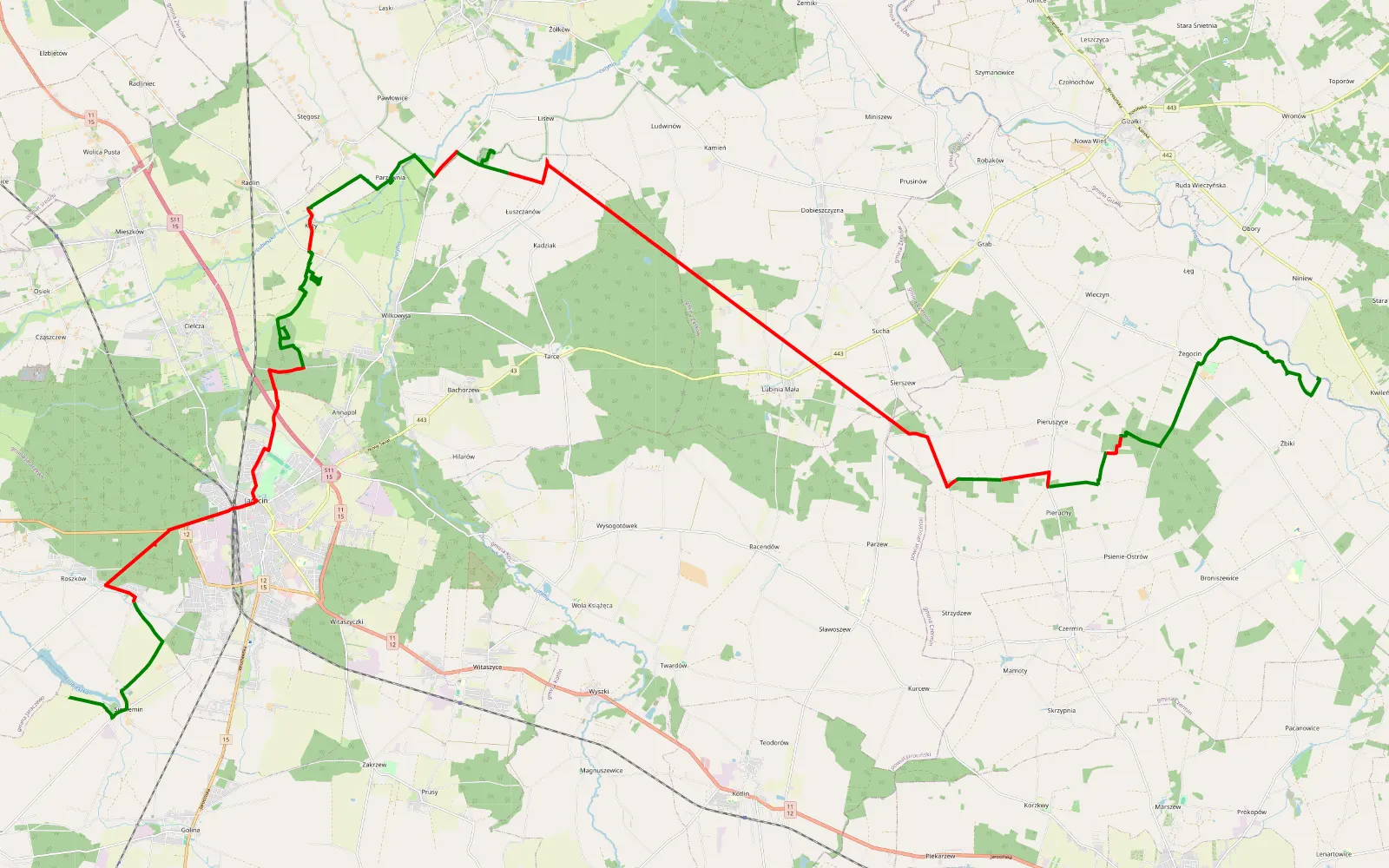 Mapa trasy Siedlemin - Polskie - 48.1 km trasy offroad, Powiat Jarociński