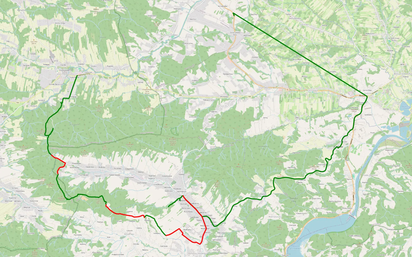 Mapa trasy Lasy w Iwkowej - 15.9 km trasy offroad, Powiat Brzeski