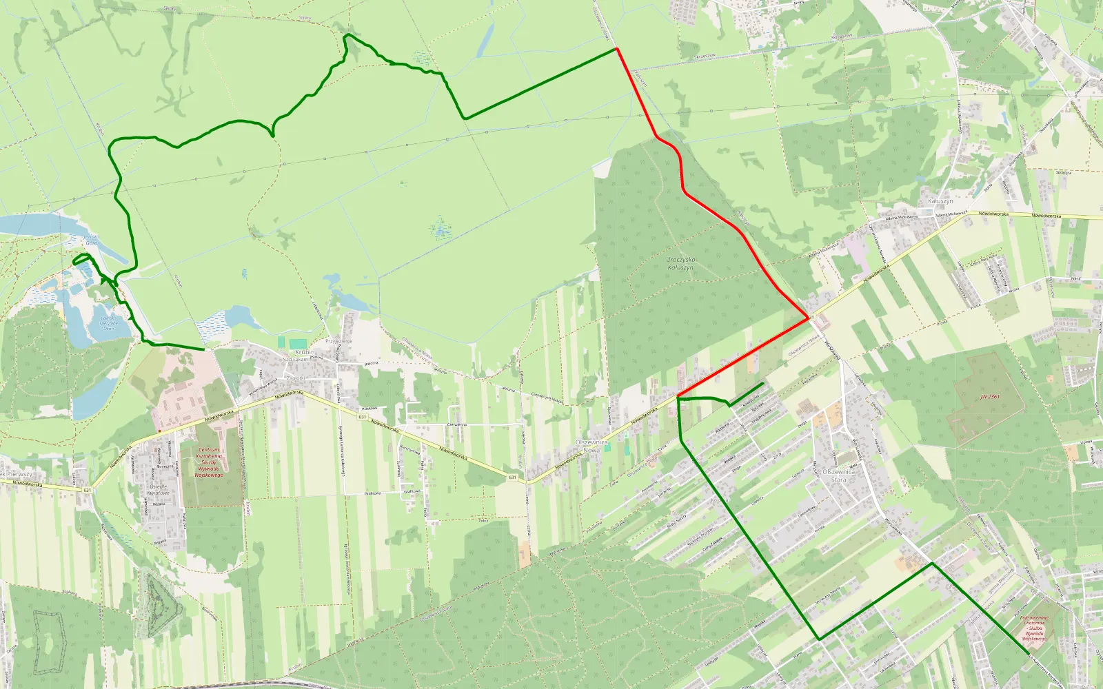 Mapa trasy Derlacz - Krubin - 11.5 km trasy offroad, Powiat Legionowski