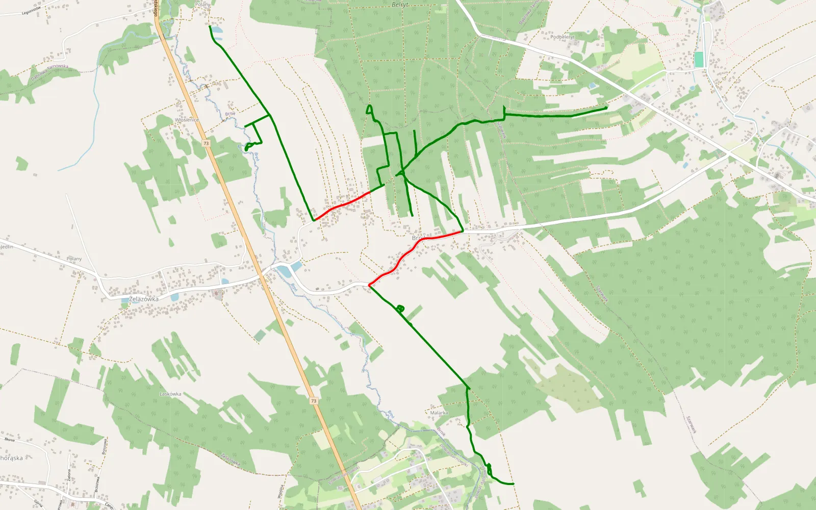 Mapa trasy Żelazówka - Breń - 13.2 km trasy offroad, Powiat Dąbrowski