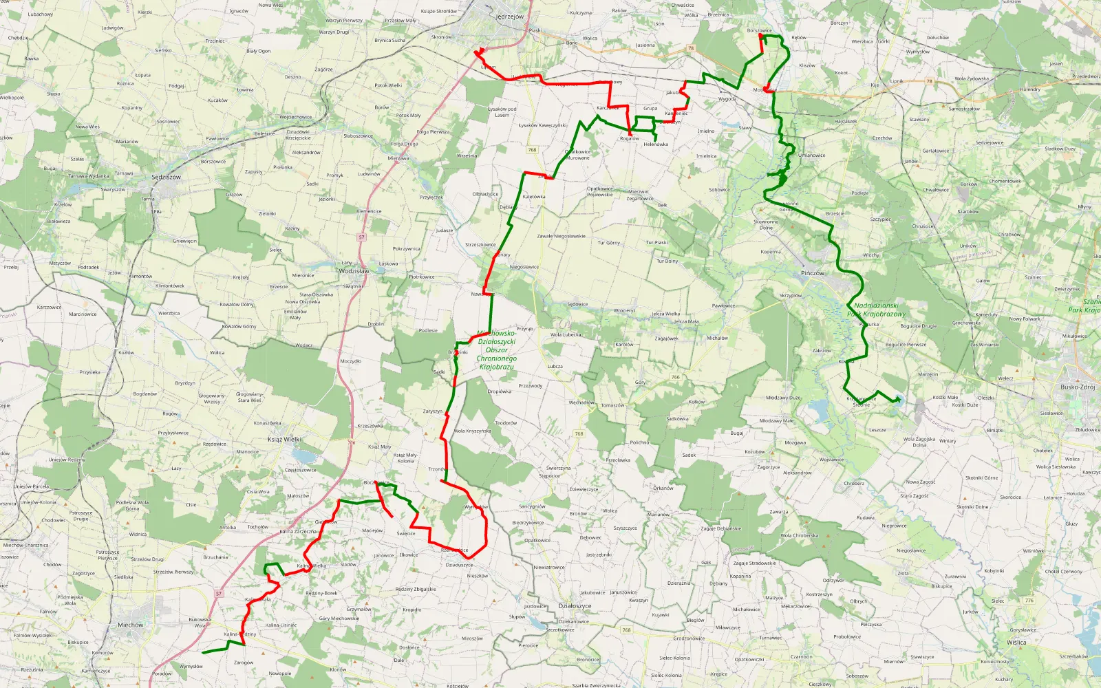 Mapa trasy Brkldiid - 128.8 km trasy offroad, Powiat Jędrzejowski