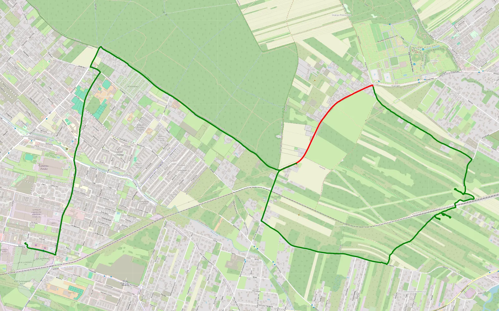 Mapa trasy Józefosław - Kierszek - 7.6 km trasy offroad, Powiat Piaseczyński