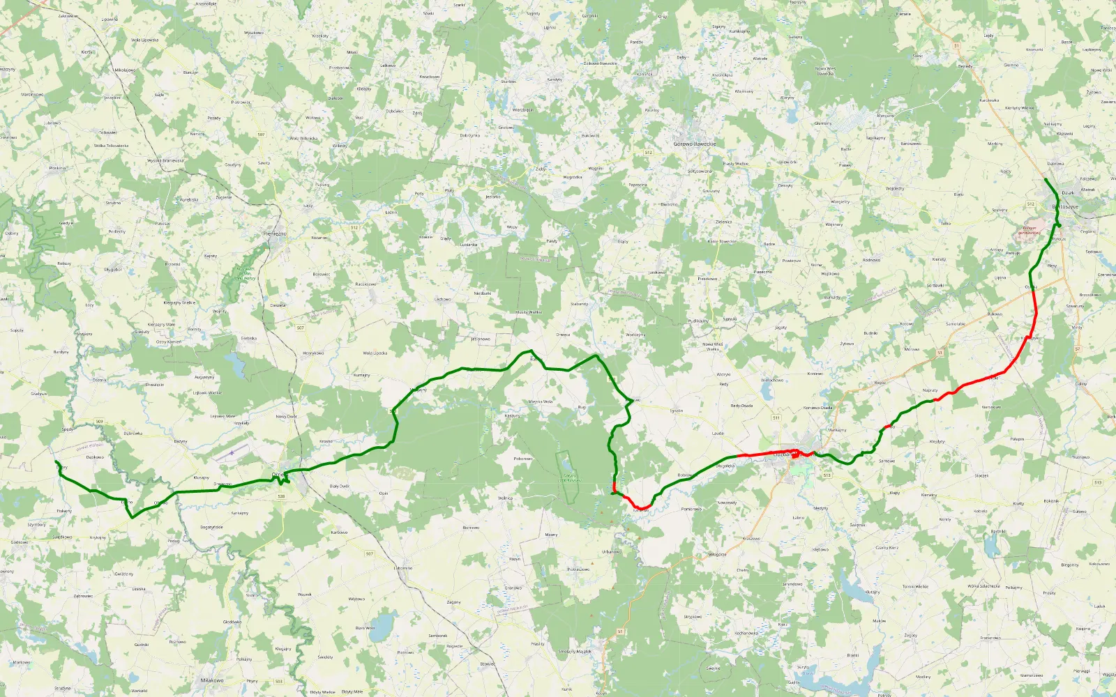Mapa trasy Gg - 43.5 km trasy offroad, Powiat Lidzbarski