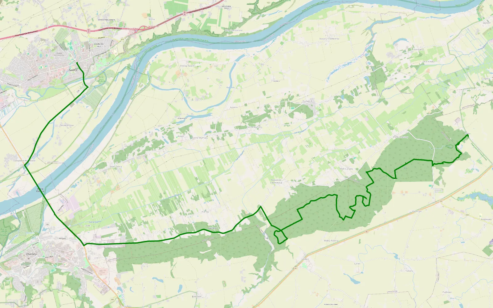 Map of Świecie - Trzebiełuch - 15.8 km offroad trail, Chełmno County