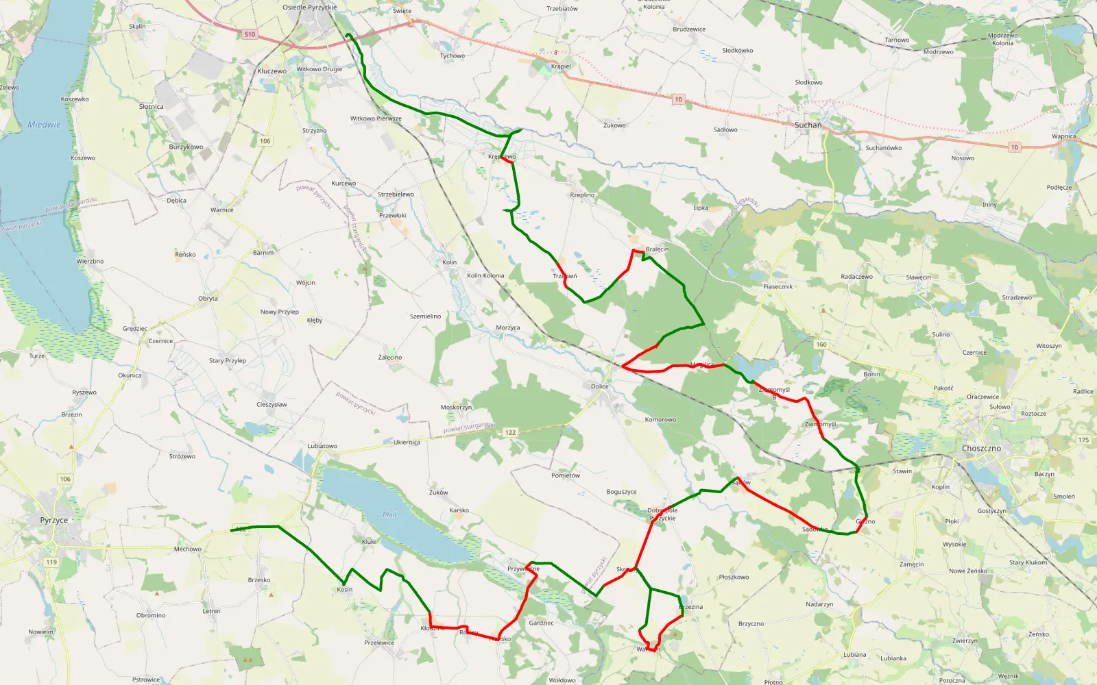Mapa trasy Stargard - 77.8 km trasy offroad, Powiat Stargardzki
