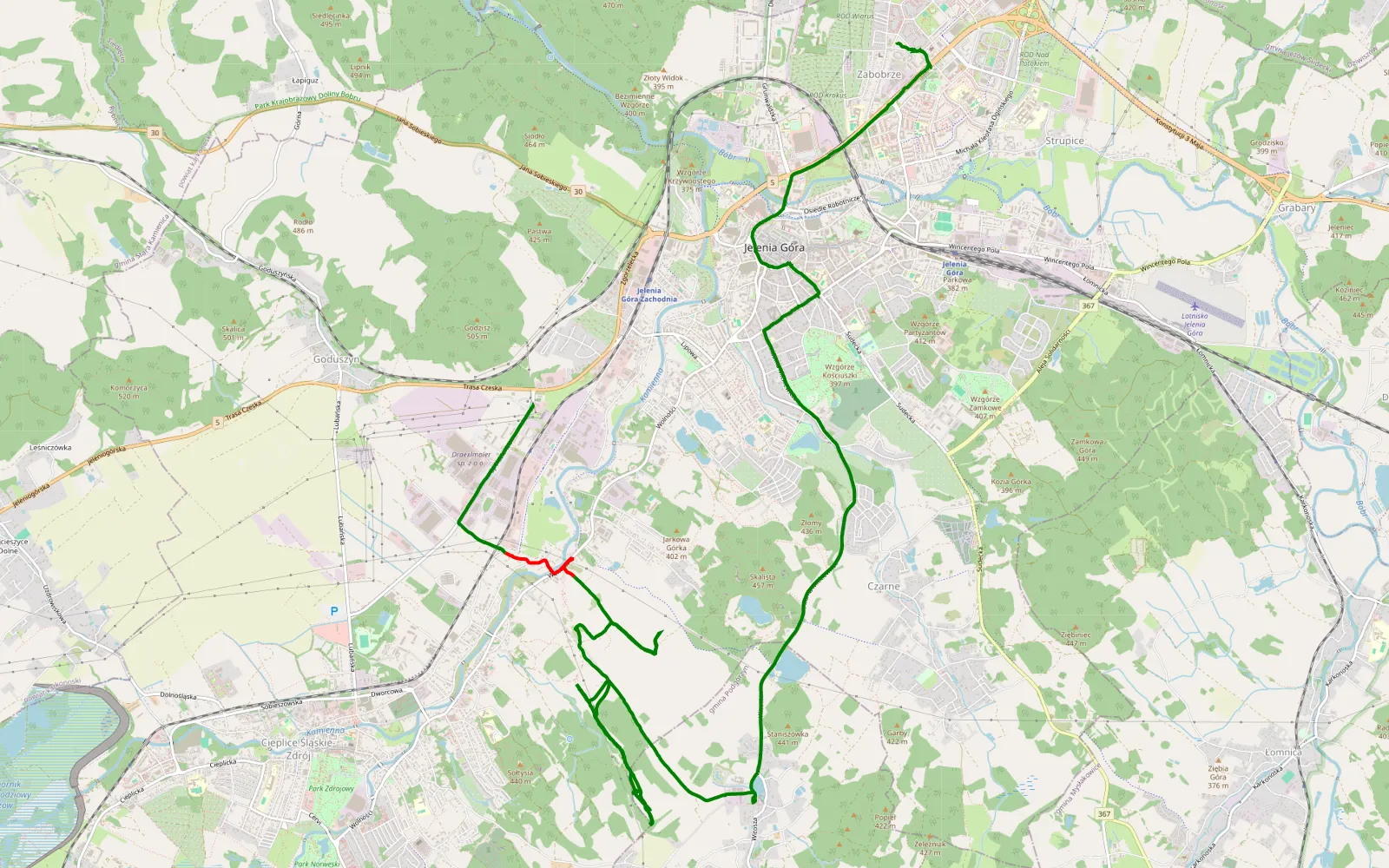 Map of Kręcenie - 9.9 km offroad trail, Jelenia Góra