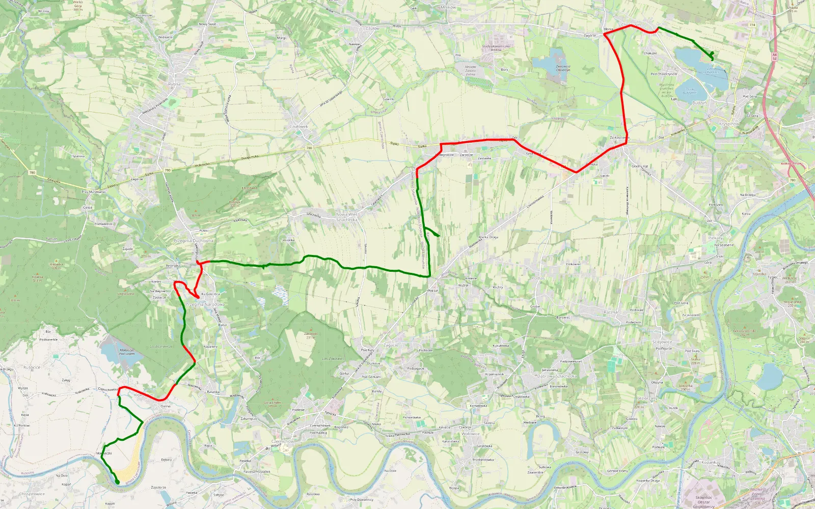 Mapa trasy Budzyń - Kłokoczyn - 24.1 km trasy offroad, Powiat Krakowski