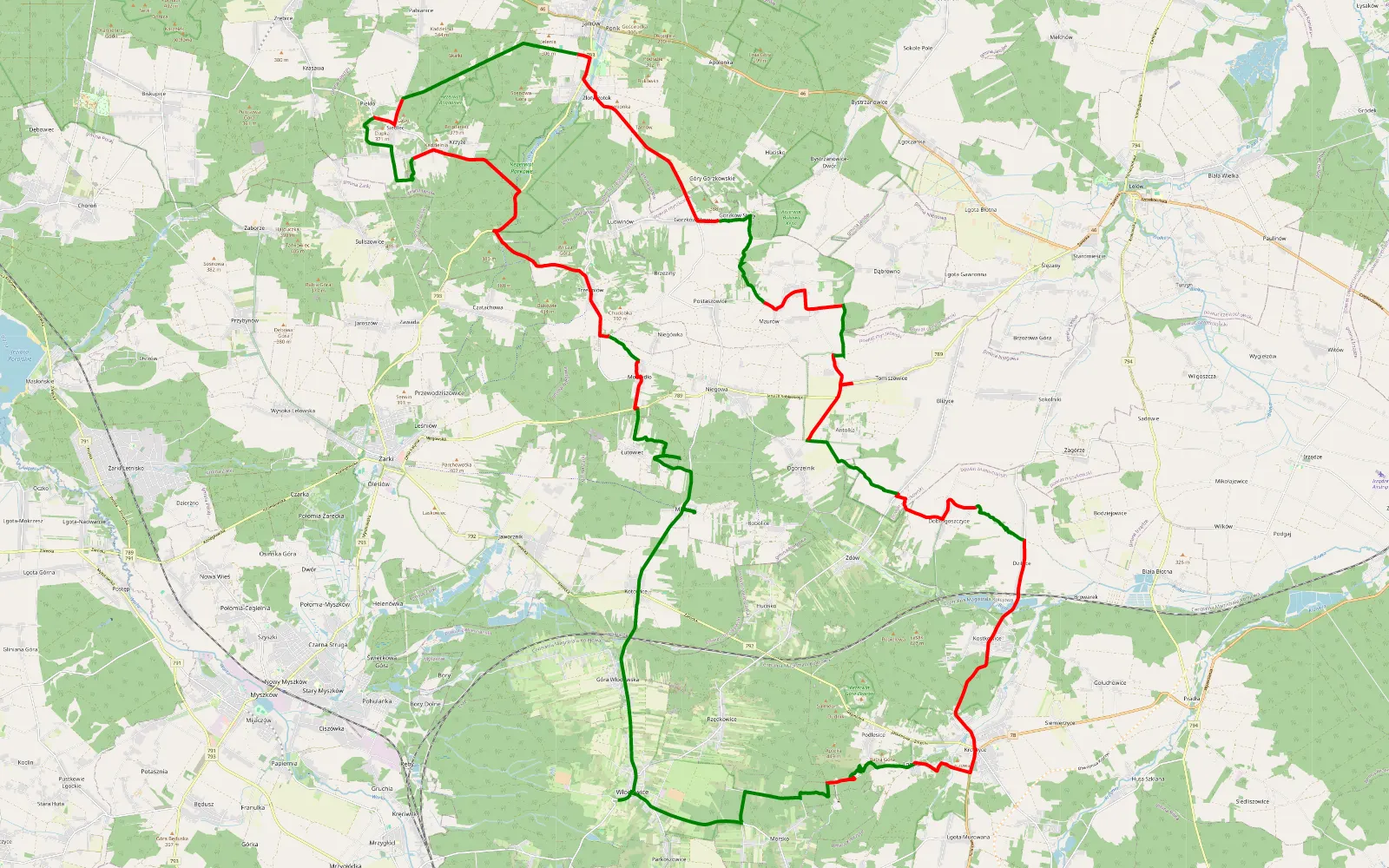 Mapa trasy Włodowice - 62.1 km trasy offroad, Powiat Myszkowski
