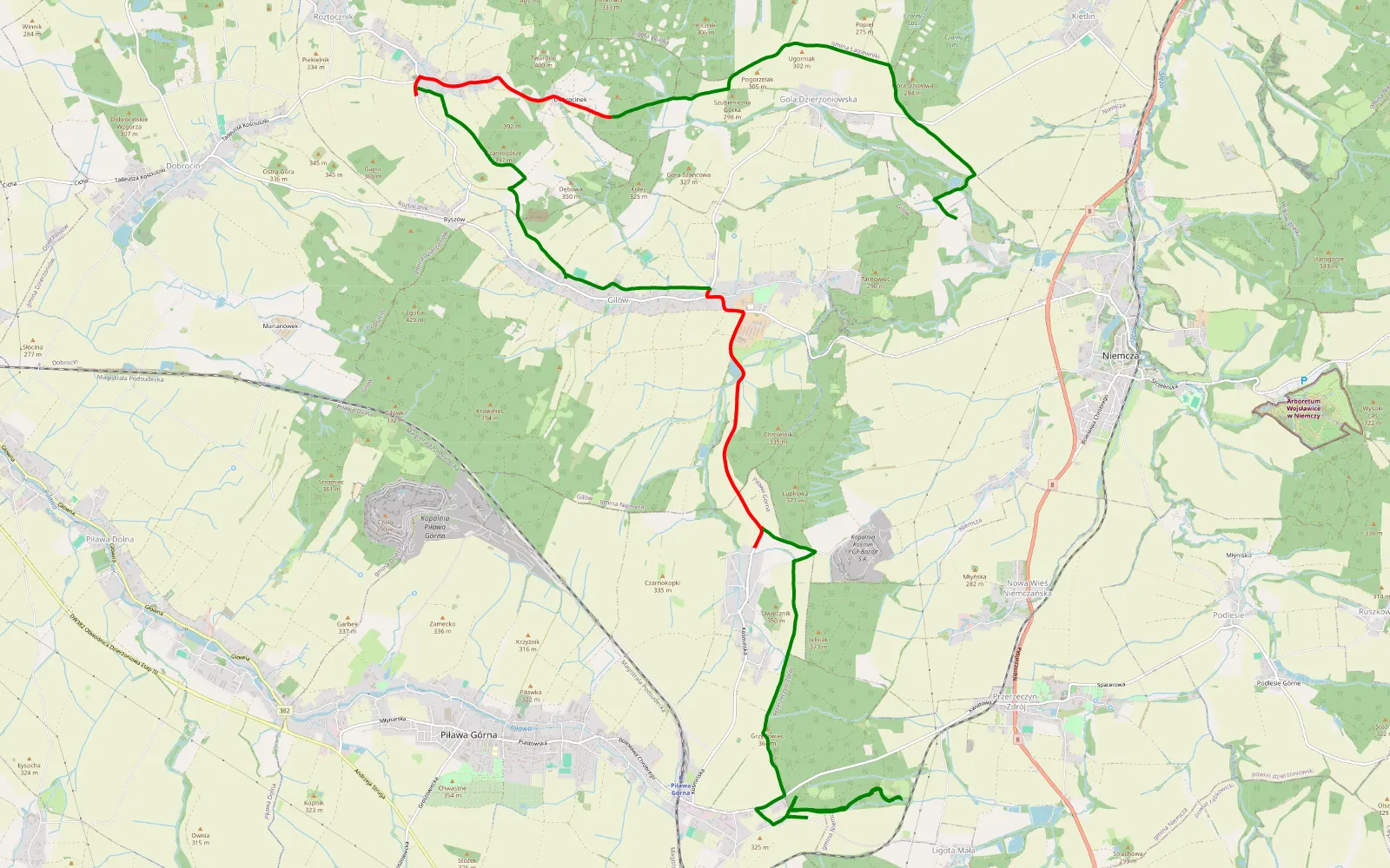 Map of Jasin - Kopanica - 18.5 km offroad trail, Dzierżoniów County