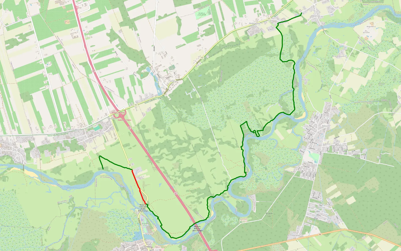 Map of Falęcice - Biejków final - 10.1 km offroad trail, Białobrzegi County