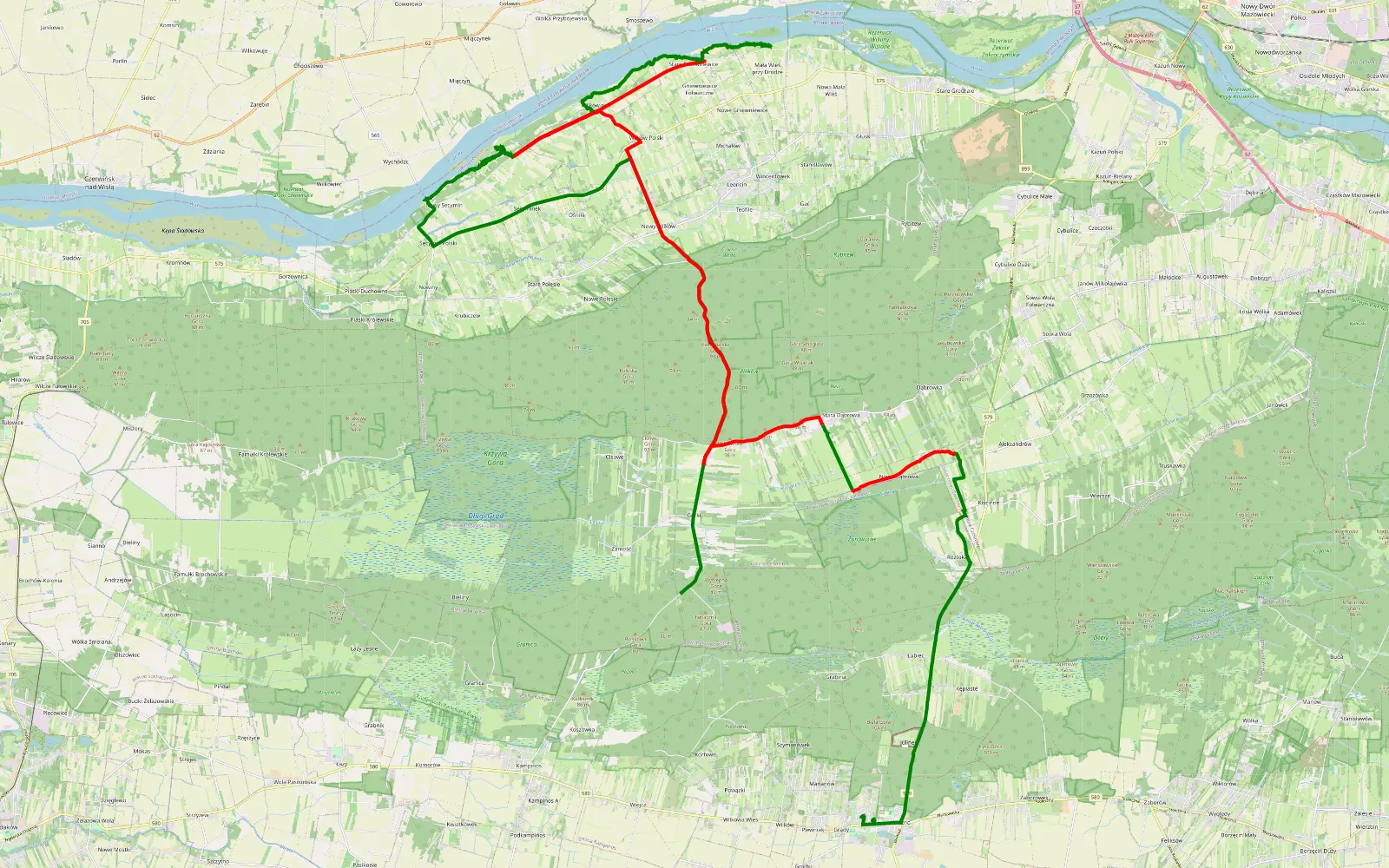 Map of Śnieżna przejażdżka - 47.1 km offroad trail, Nowy Dwór Mazowiecki County