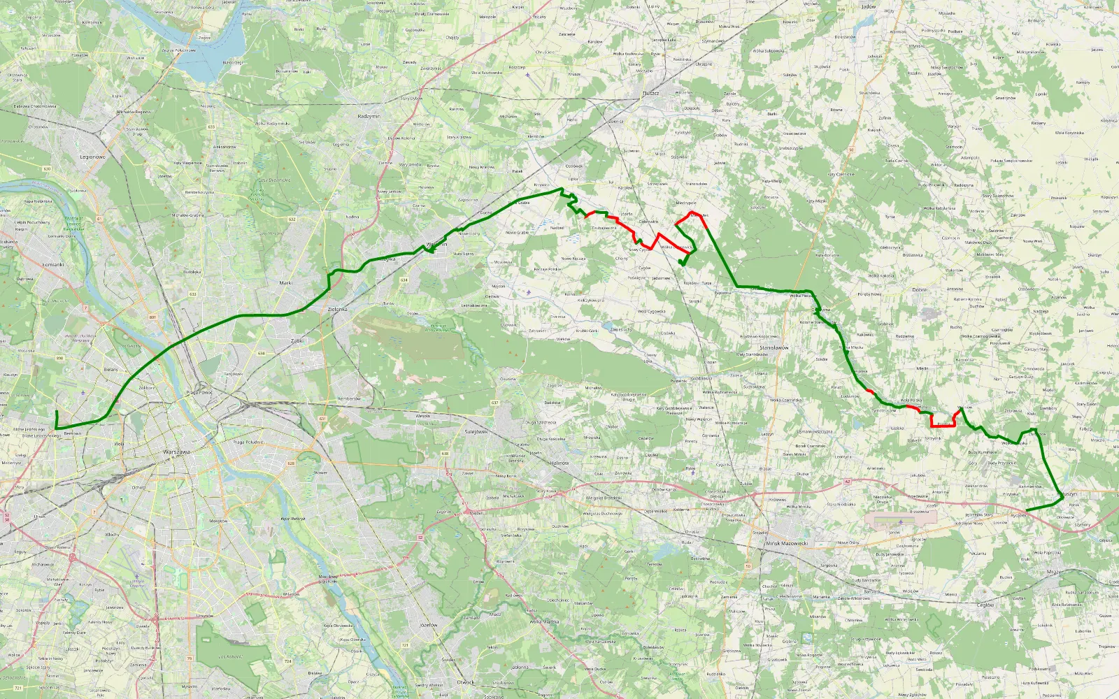Mapa trasy Nad rządzą - 51.2 km trasy offroad, Powiat Miński