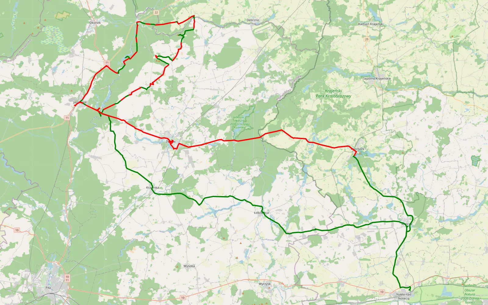 Map of Krukówko - Grudna - 124.4 km offroad trail, Złotów County