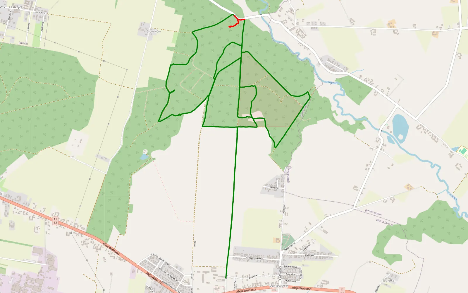 Mapa trasy Witaszyce - 12 km trasy offroad, Powiat Jarociński