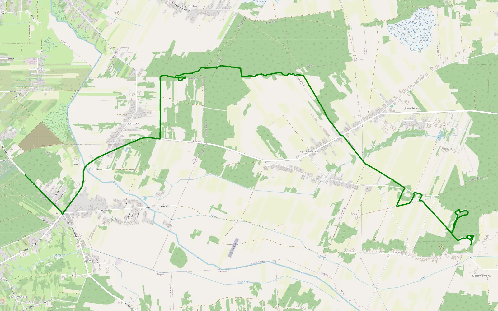 Mapa trasy Skazowka - Kolno - 9.5 km trasy offroad, Powiat Wołomiński