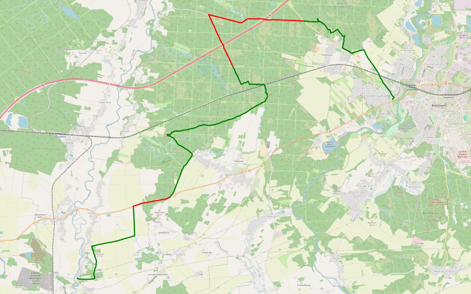 Map of Nowogrodziec -Boleslawiec - 20.5 km offroad trail, Bolesławiec County