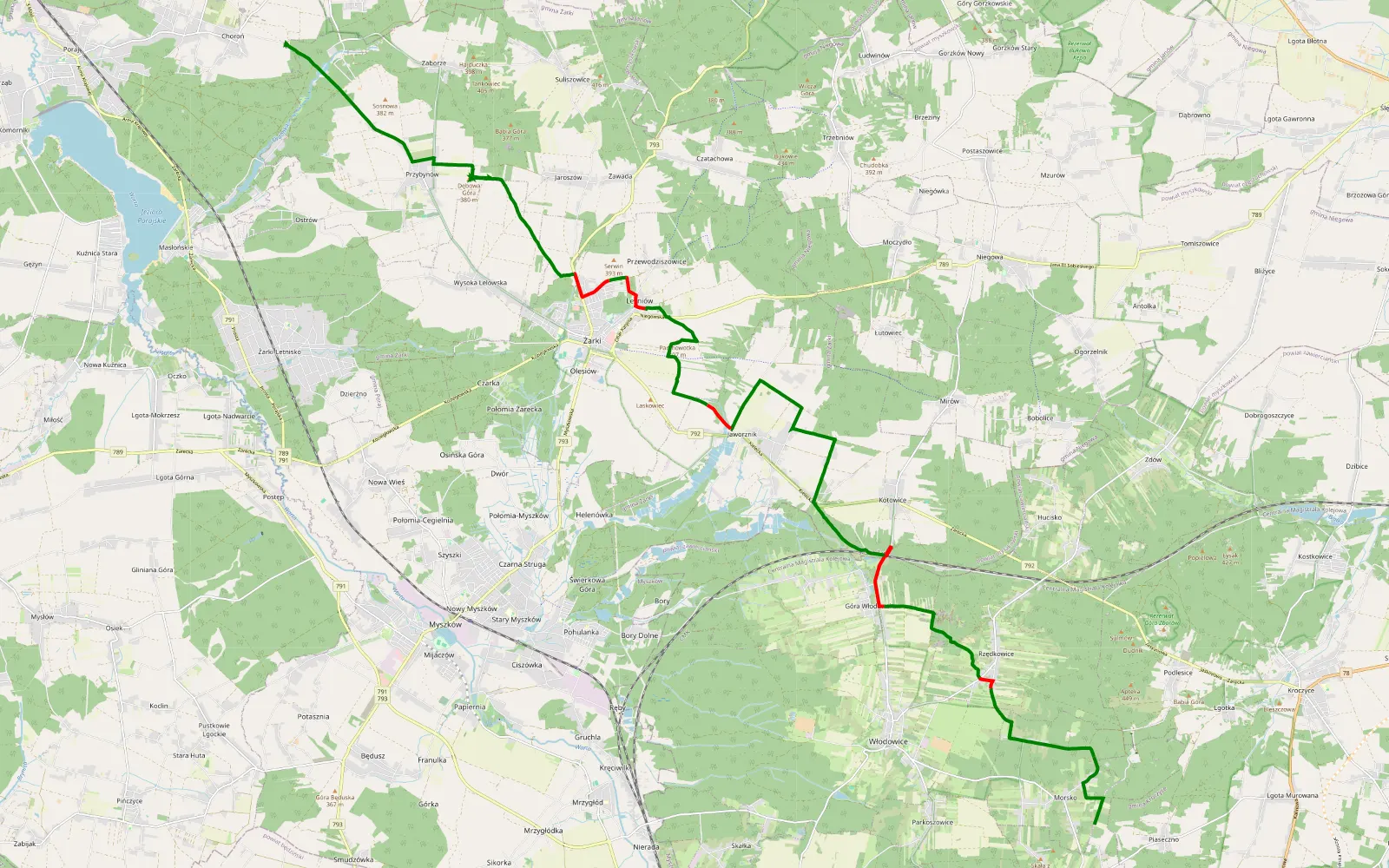 Mapa trasy Morsko - Choroń - 29.6 km trasy offroad, Powiat Myszkowski
