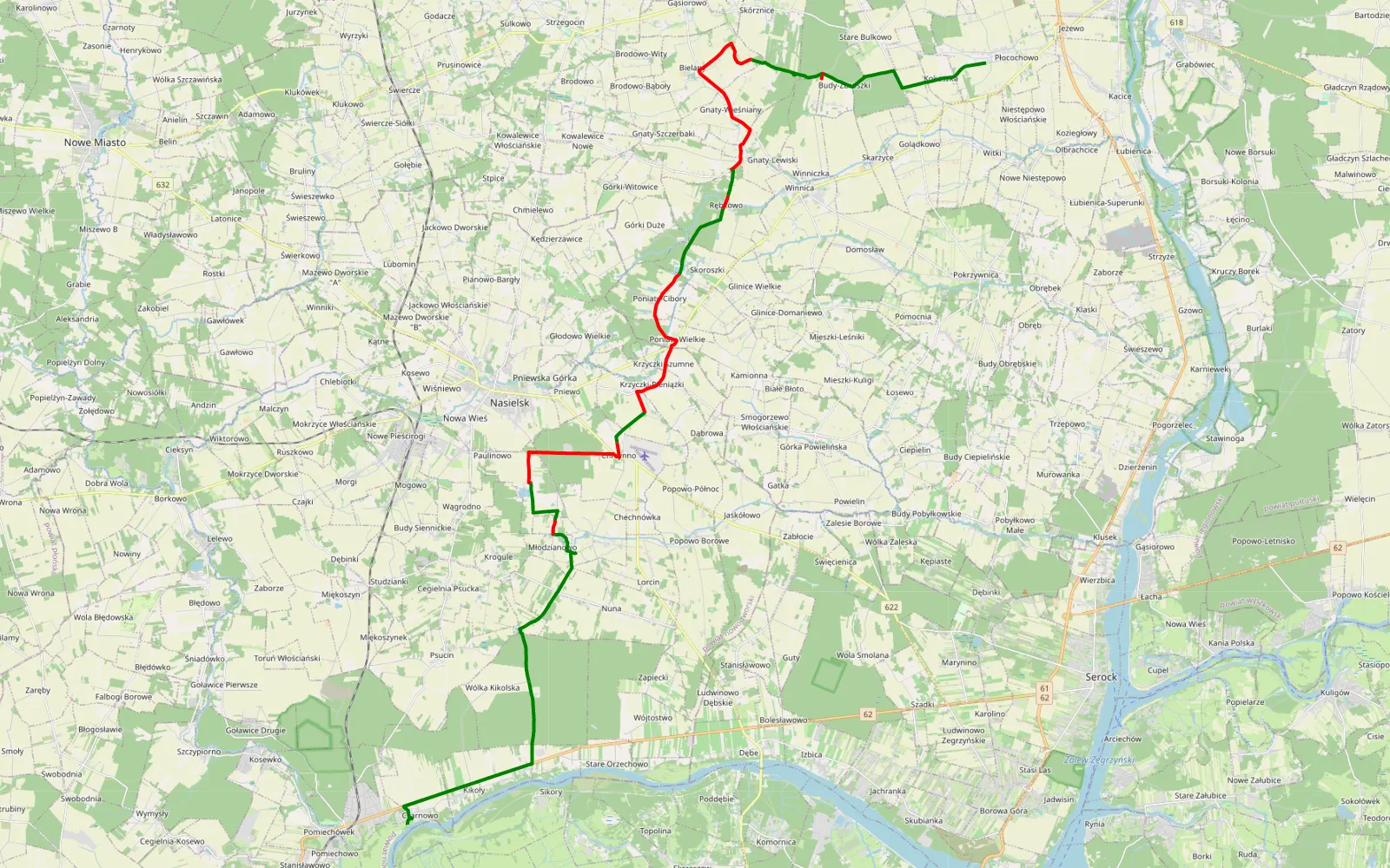 Map of Płocochowo - Czarnowo - 33.4 km offroad trail, Nowy Dwór Mazowiecki County
