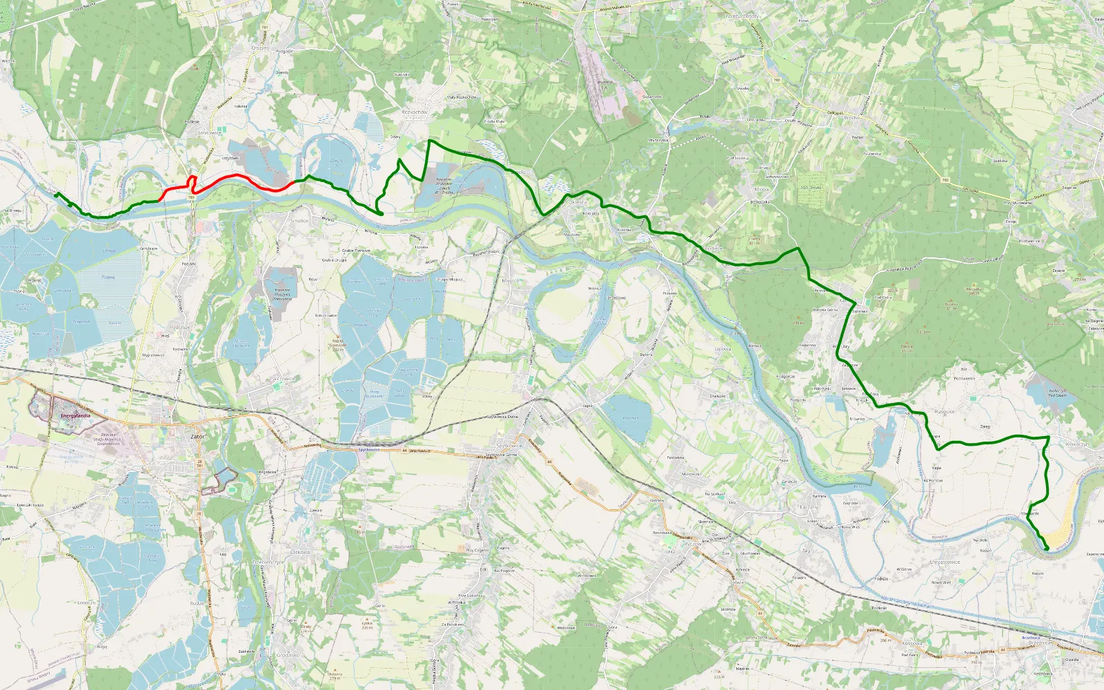 Mapa trasy Kłokoczyn - Grzebiace - 8.1 km trasy offroad, Powiat Chrzanowski