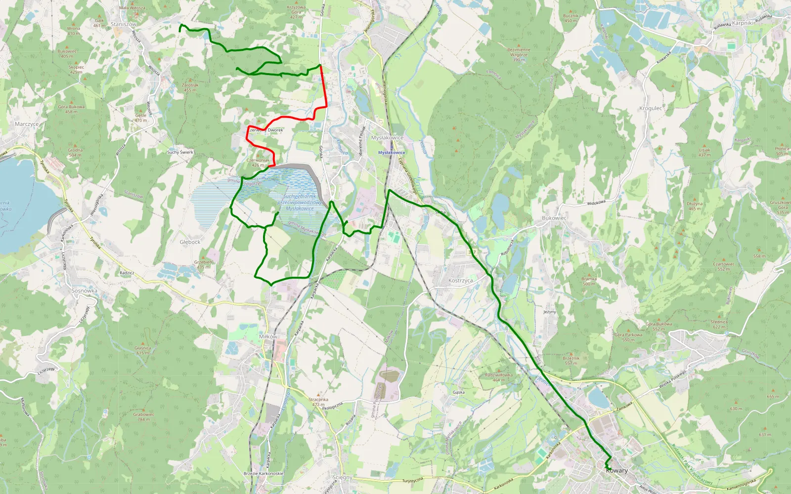 Map of Staniszów - Kowary - 10.1 km offroad trail, Karkonosze County