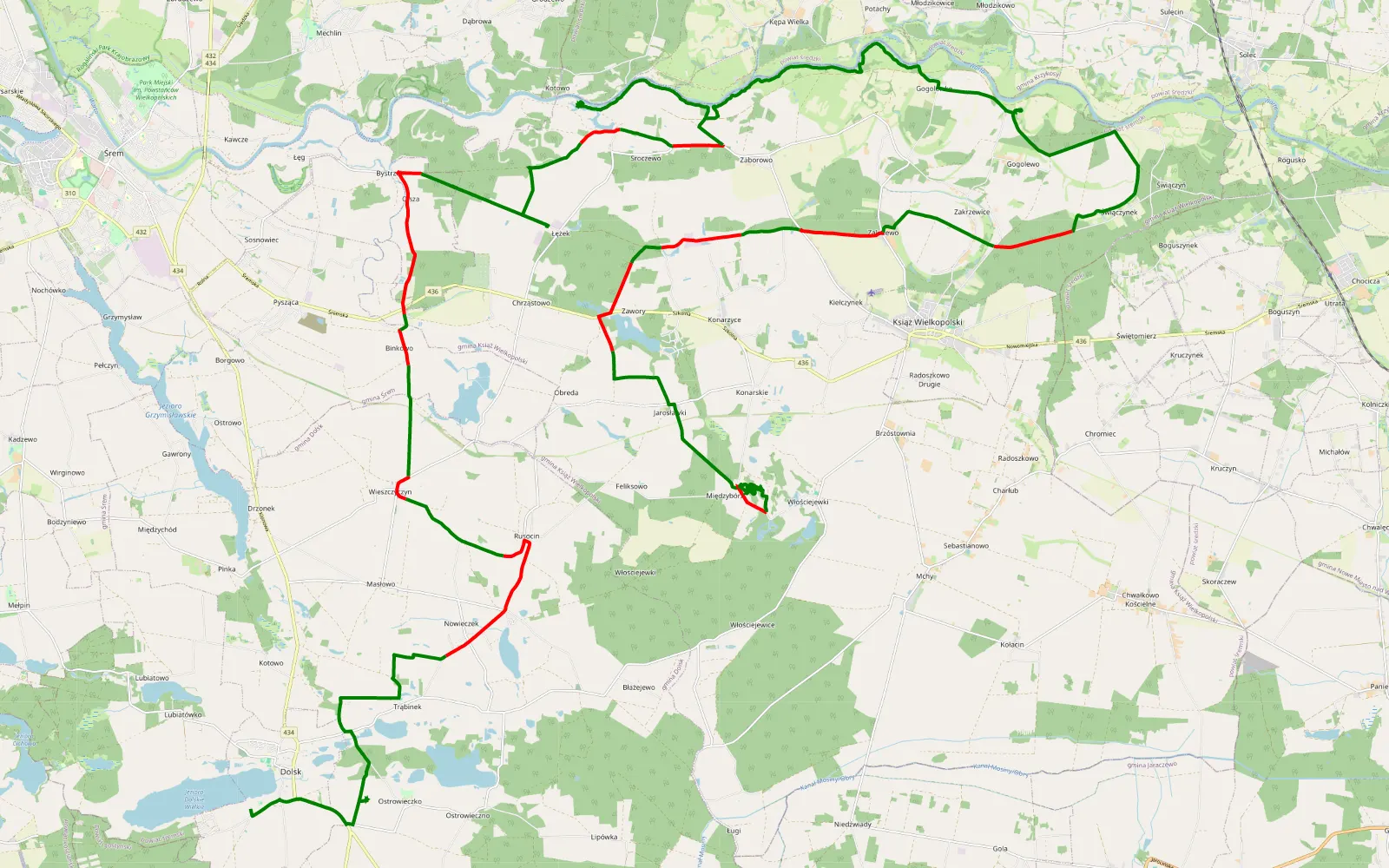 Mapa trasy Dolsk - Włościejewki Toyota Off-road Festival 10 edycja - 65.2 km trasy offroad, Powiat Śremski