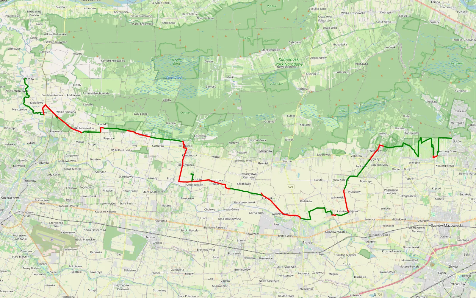 Map of Lipków - Brochów - 64.6 km offroad trail, Warsaw West County