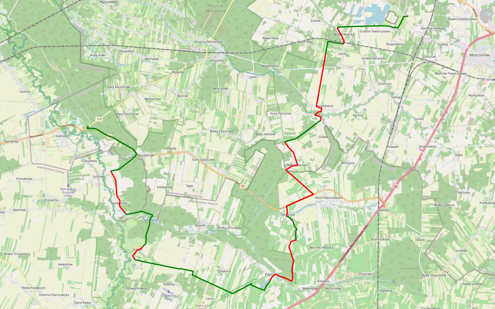 Map of 30.2 km Offroad Trail, Skierniewice County - 30.2 km offroad trail, Skierniewice County