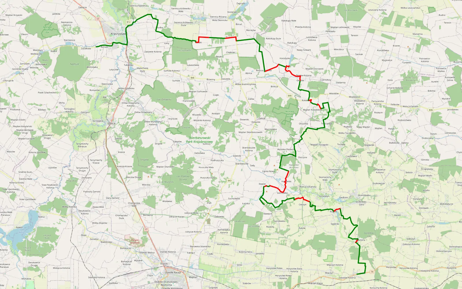 Map of Rońsko - Zawalów - 80.1 km offroad trail, Zamość County
