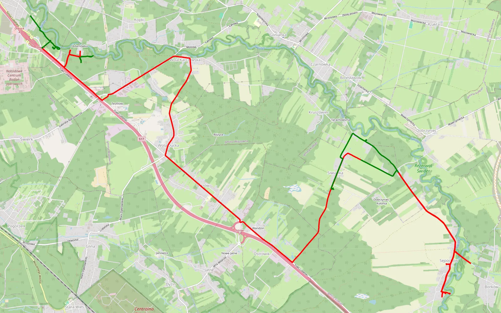Map of Wólka Mlądzka - Siwianka - 24.9 km offroad trail, Otwock County