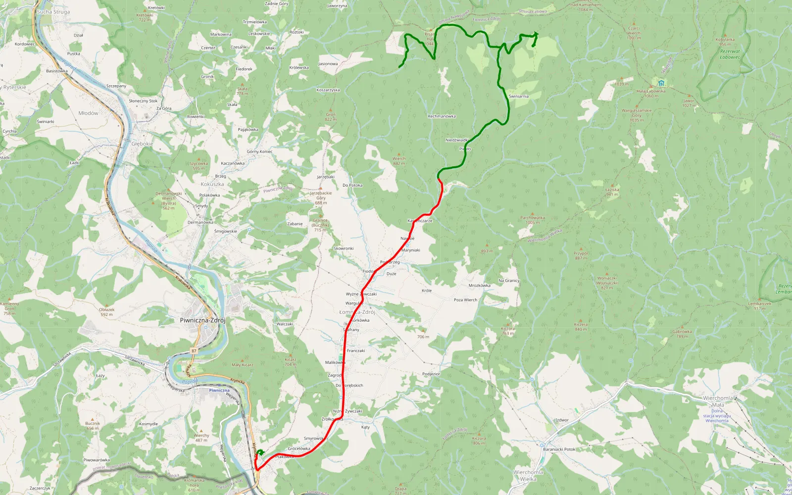 Map of Kokuszka - Twarogi - 14.6 km offroad trail, Nowy Sącz County
