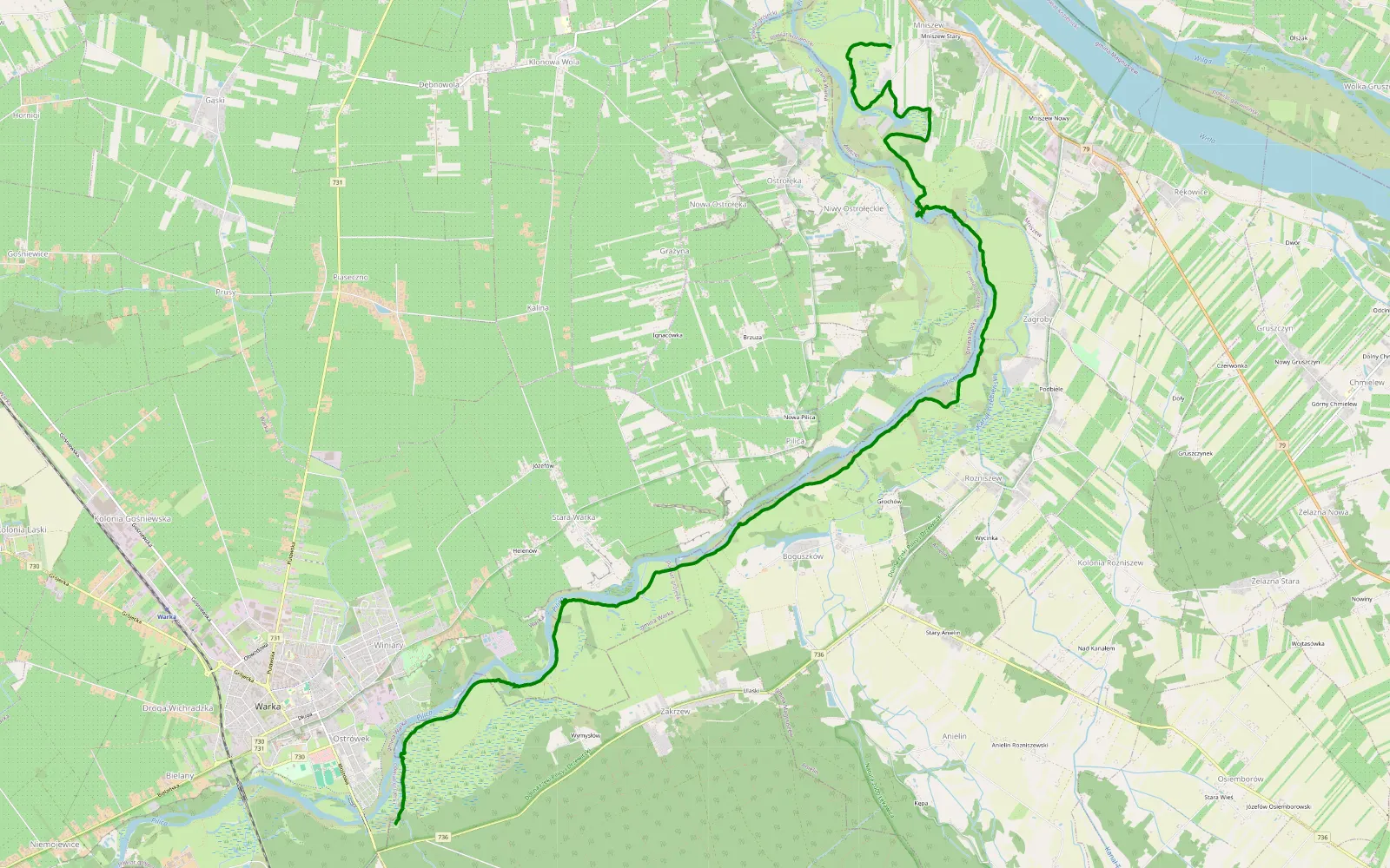 Mapa trasy Świstaki - 15.4 km trasy offroad, Powiat Kozienicki