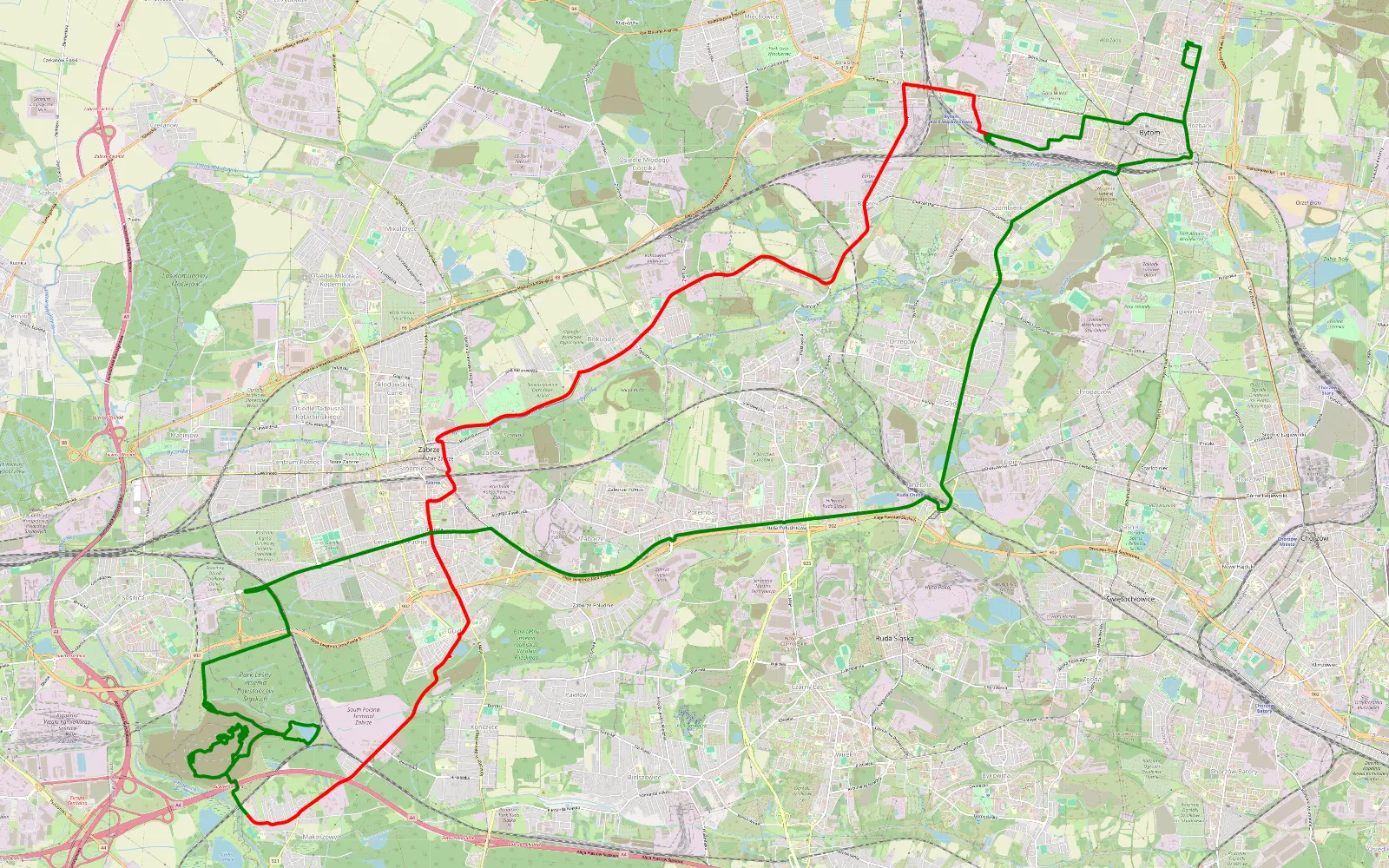Map of Bytom - 31.9 km offroad trail, Zabrze