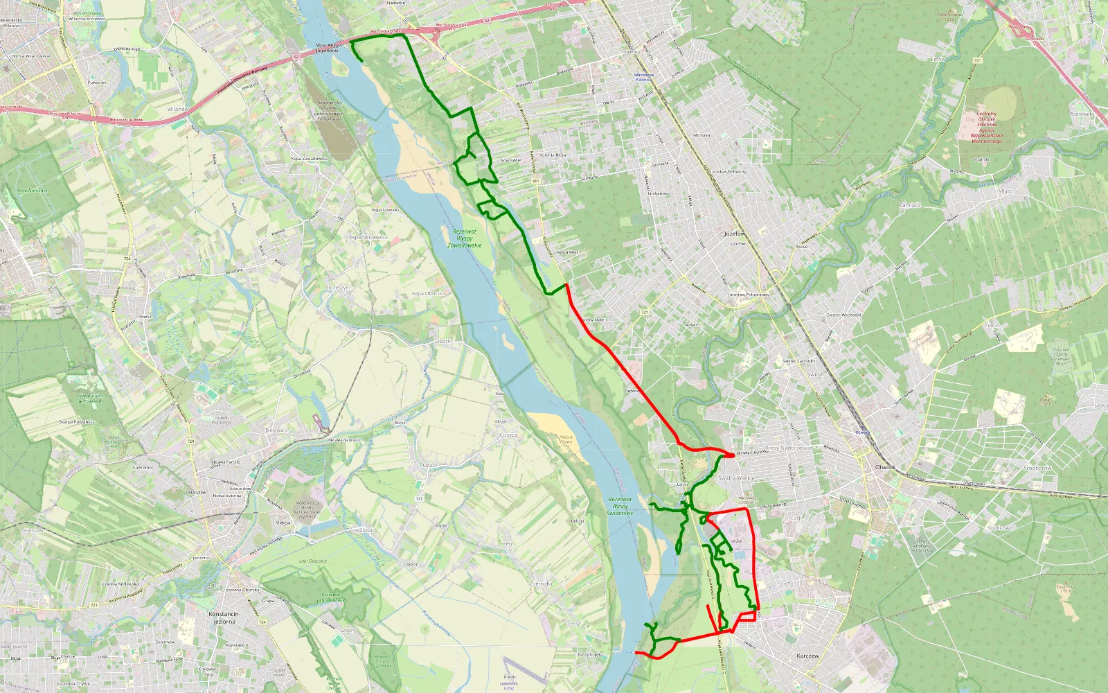 Mapa trasy Wisla - 41.6 km trasy offroad, Powiat Otwocki