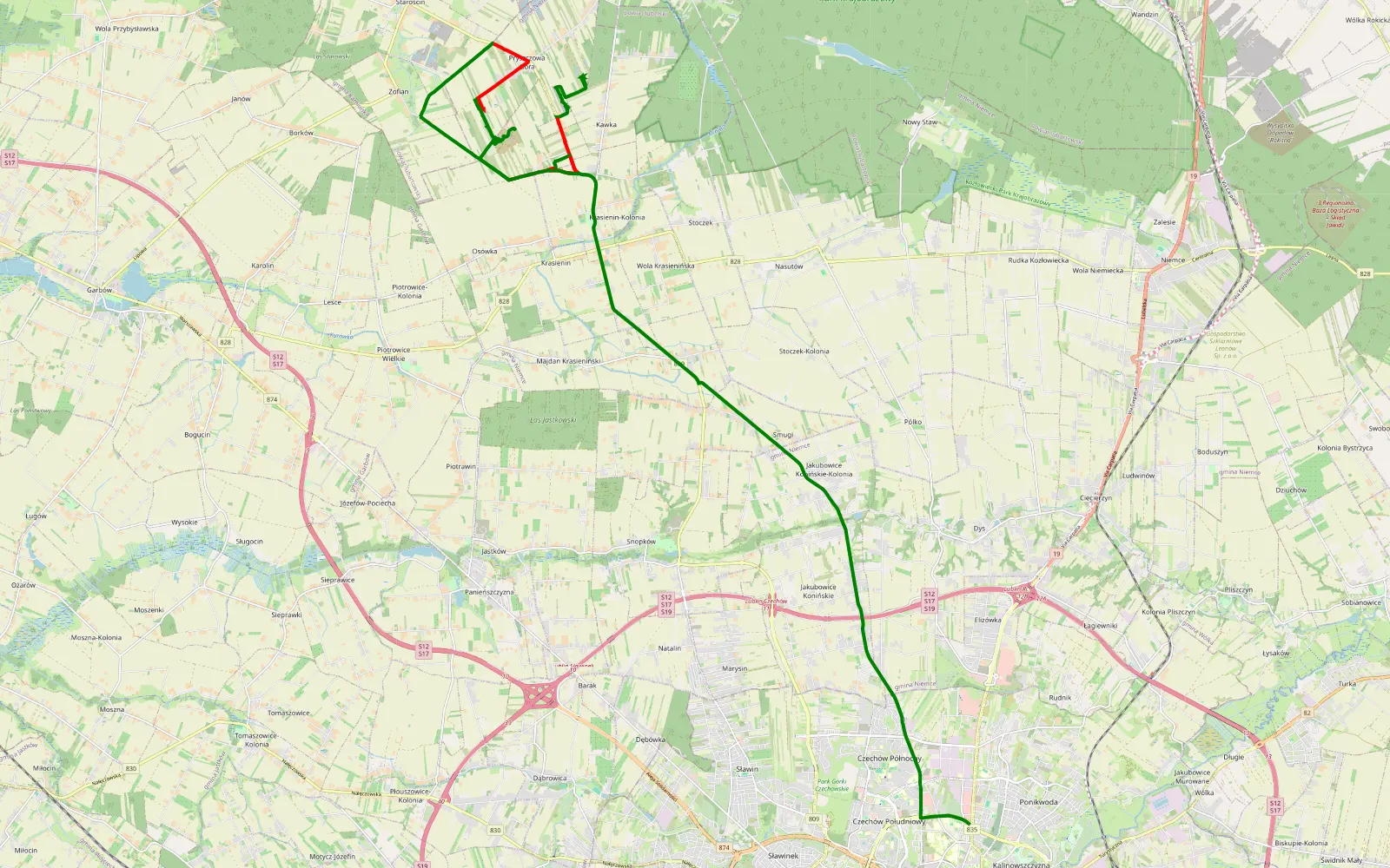 Map of Kawka - Kalinowszczyzna - 17.8 km offroad trail, Lublin County