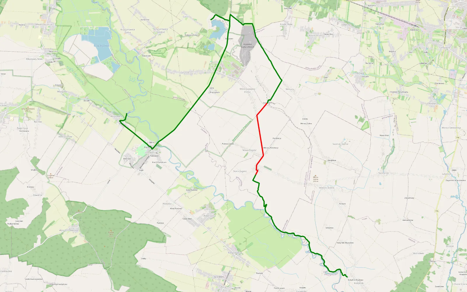 Mapa trasy nida. Kobylniki - Wojsławice - 14.7 km trasy offroad, Powiat Pińczowski