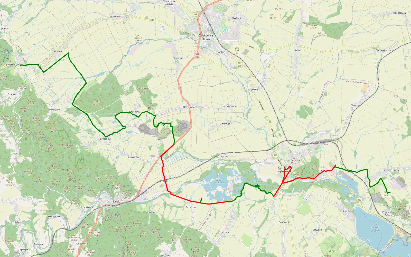 Map of Srebrna Góra - Doboszowice - 28.1 km offroad trail, Ząbkowice Śląskie County