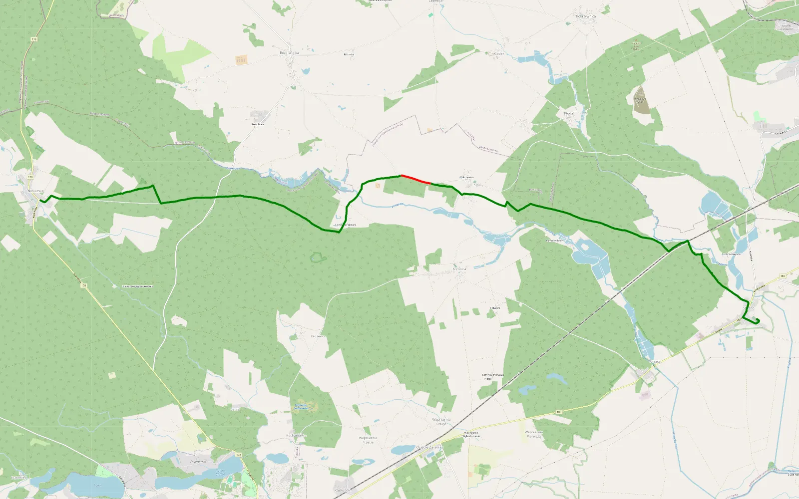Mapa trasy Stobno - Niekursko - 18.2 km trasy offroad, Powiat Czarnkowsko-trzcianecki
