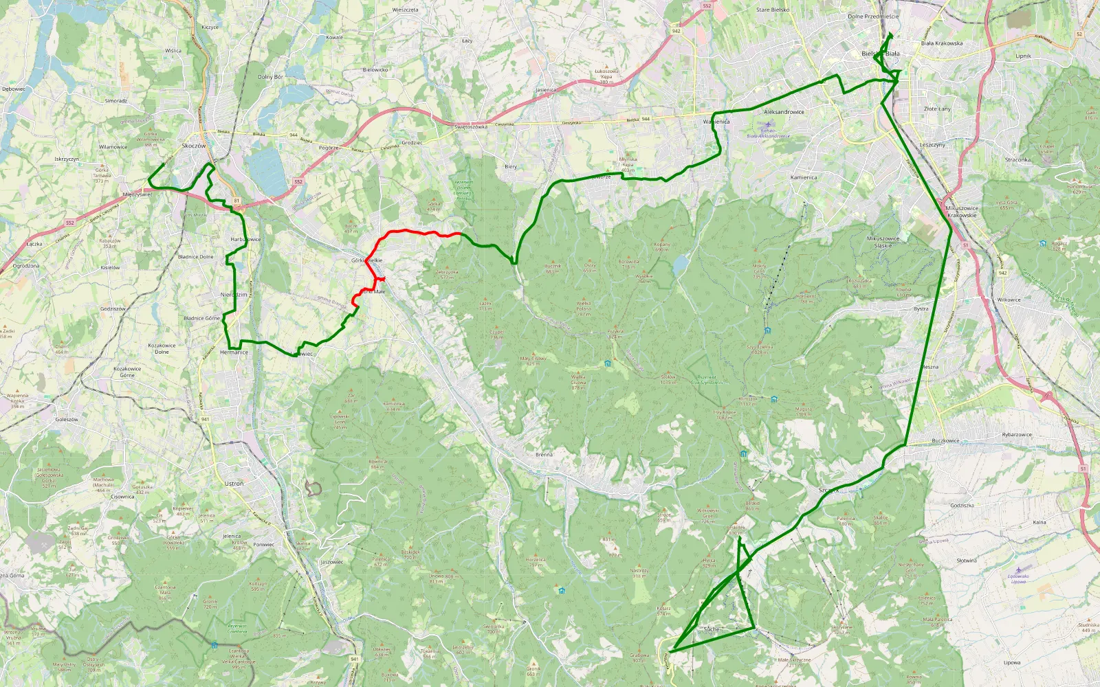 Map of Skoczów - Salmopol - 7.6 km offroad trail, Cieszyn County