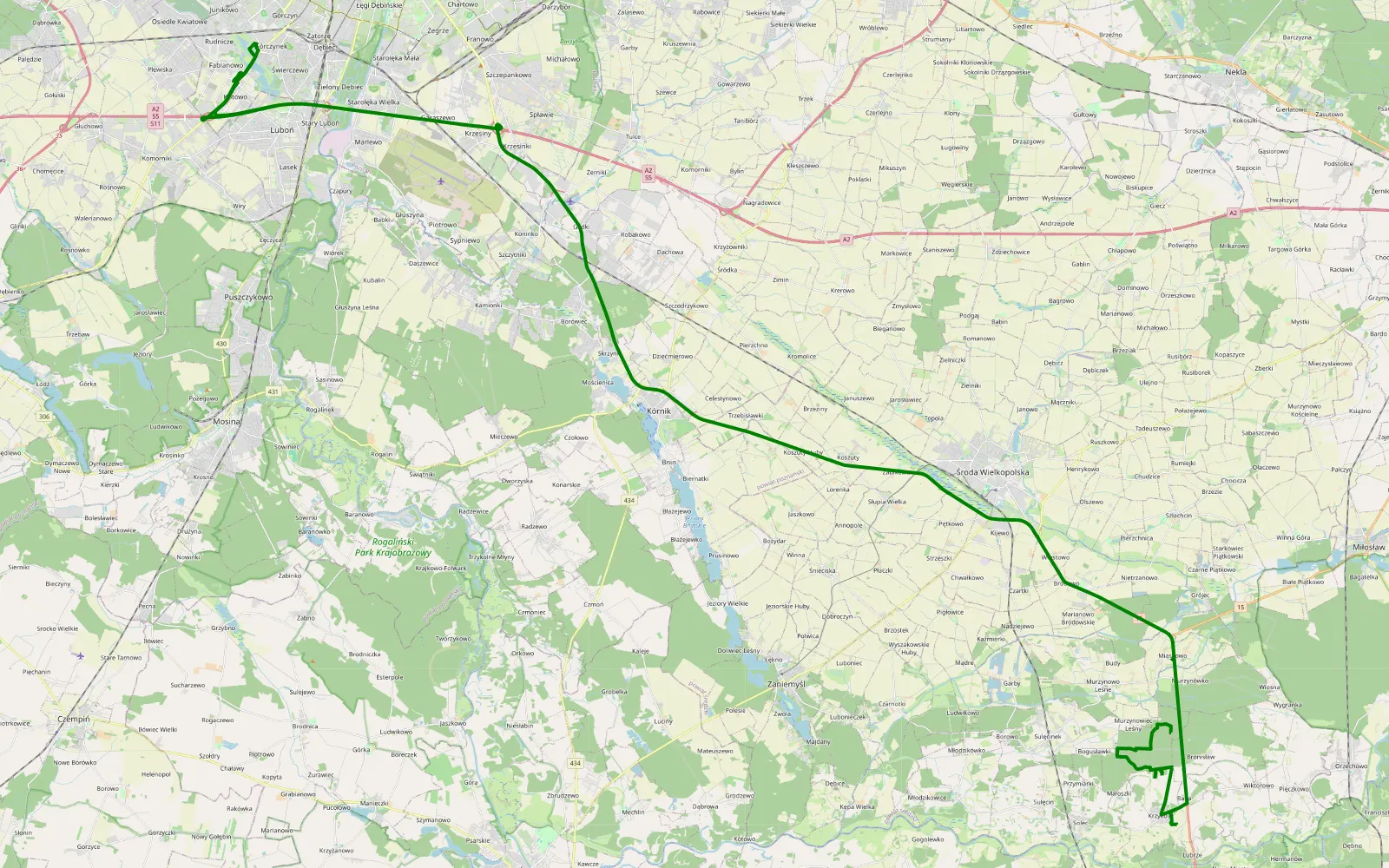 Map of Murzynówko - Bocianowo - 7.2 km offroad trail, Środa Wielkopolska County