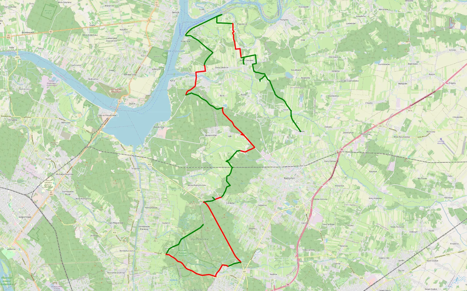 Mapa trasy Stanisławów Pierwszy - Mokre - 50.4 km trasy offroad, Powiat Wołomiński