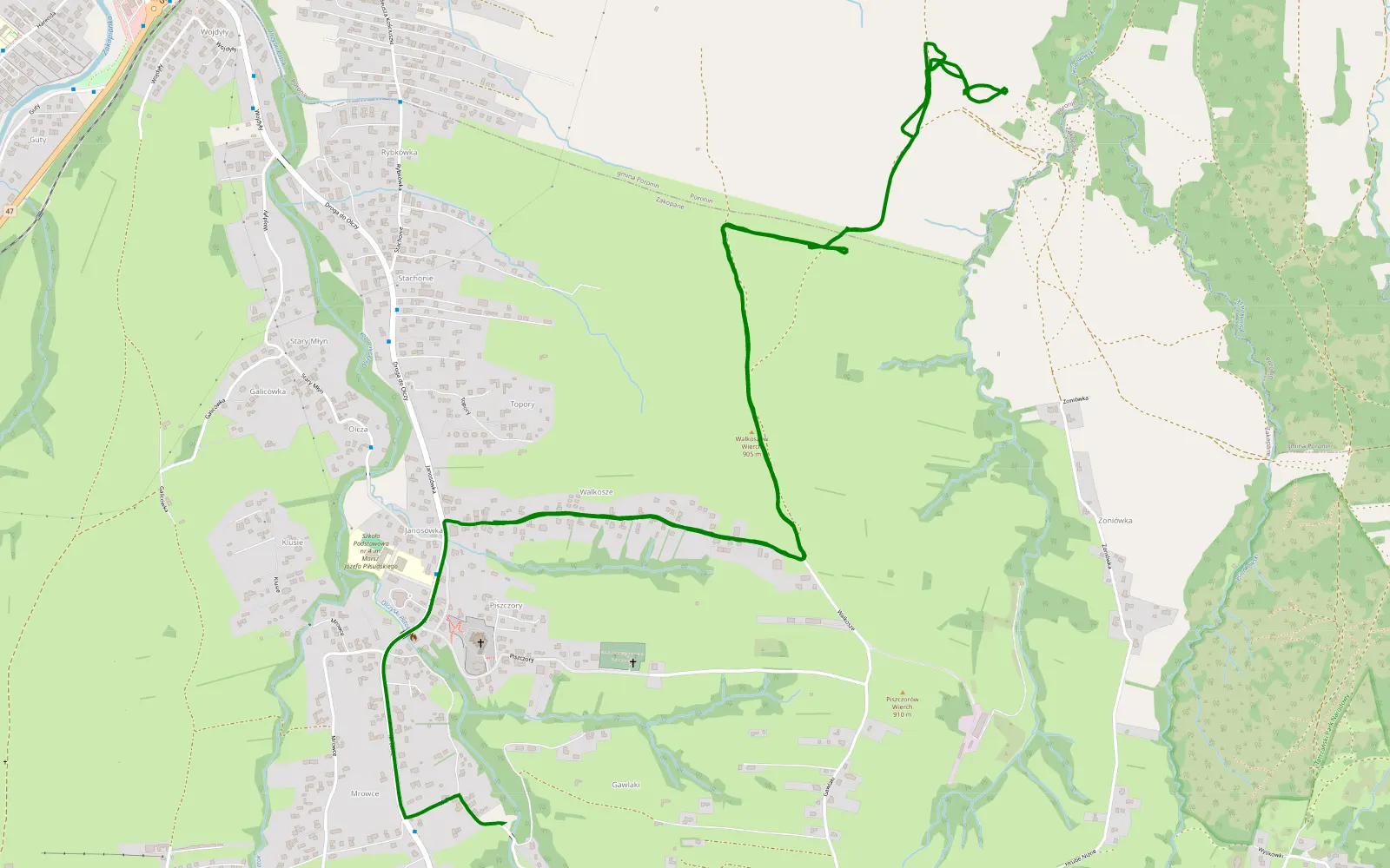 Map of Zakopane 1 - 4.4 km offroad trail, Tatra County