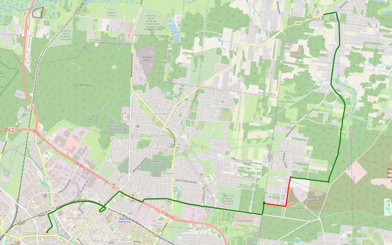 Mapa trasy Centrum - Ogrodniczki - 5.2 km trasy offroad, Powiat Białostocki