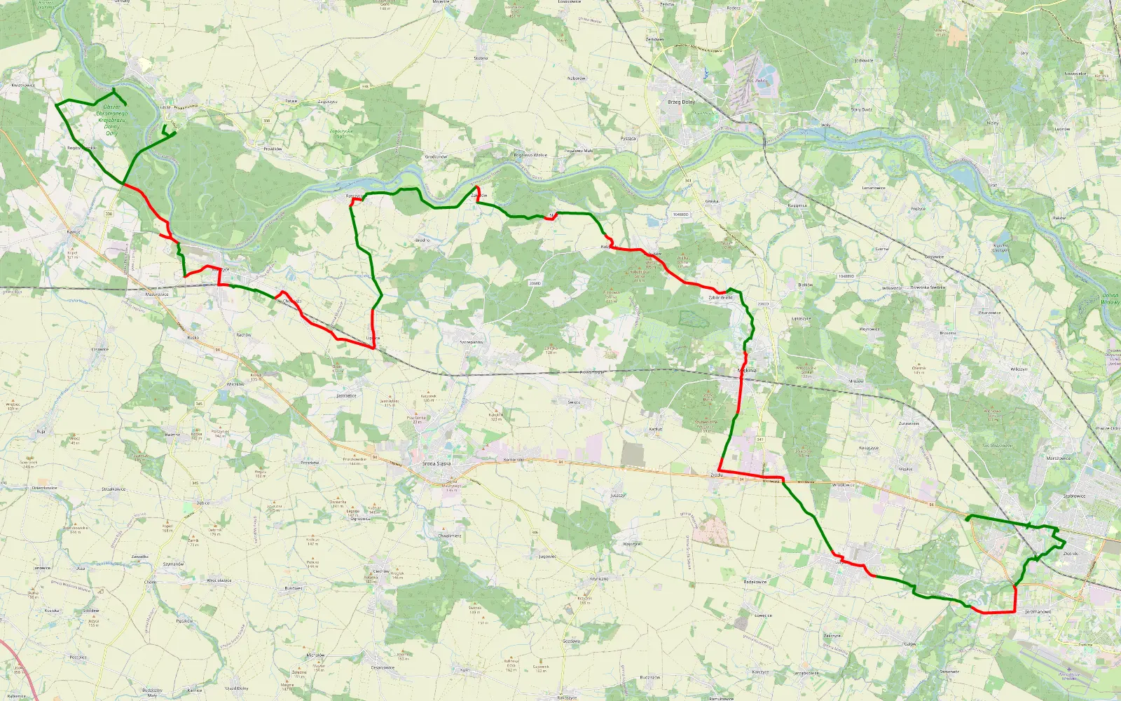 Map of Złotniki - Luchów - 62.8 km offroad trail, Środa Śląska County