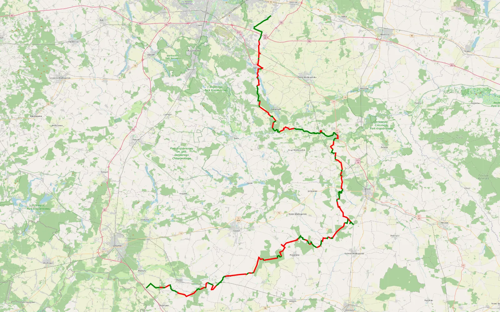 Mapa trasy Rydzyna przez Jarocin by Miki - 164.1 km trasy offroad, Powiat Gostyński