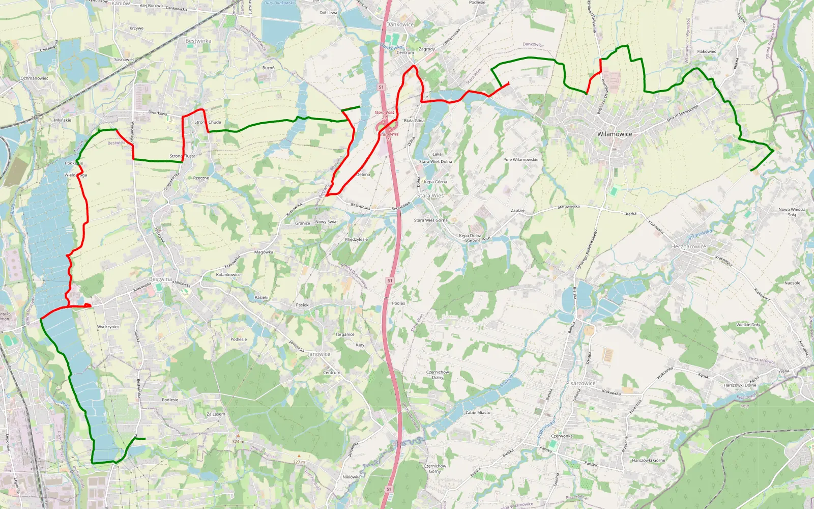 Mapa trasy Lipowiec - Hecznarowice - 22.6 km trasy offroad, Powiat Bielski