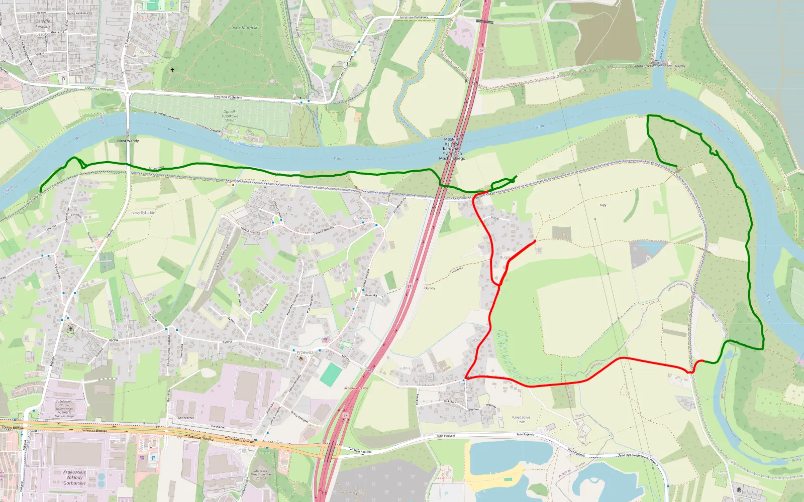 Mapa trasy Rybitwy - Mogiła - 8.4 km trasy offroad, Kraków
