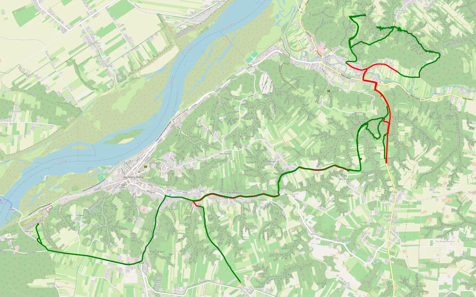 Mapa trasy Jeziorszczyzna - Męcmierz - 21.5 km trasy offroad, Powiat Puławski